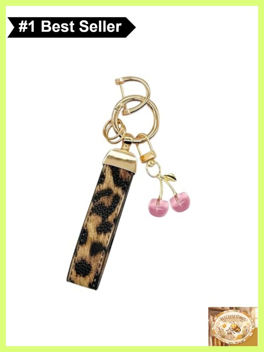 Leather Wristlet Keychain Cherry Charm Key Fob Holder for Purses Bags